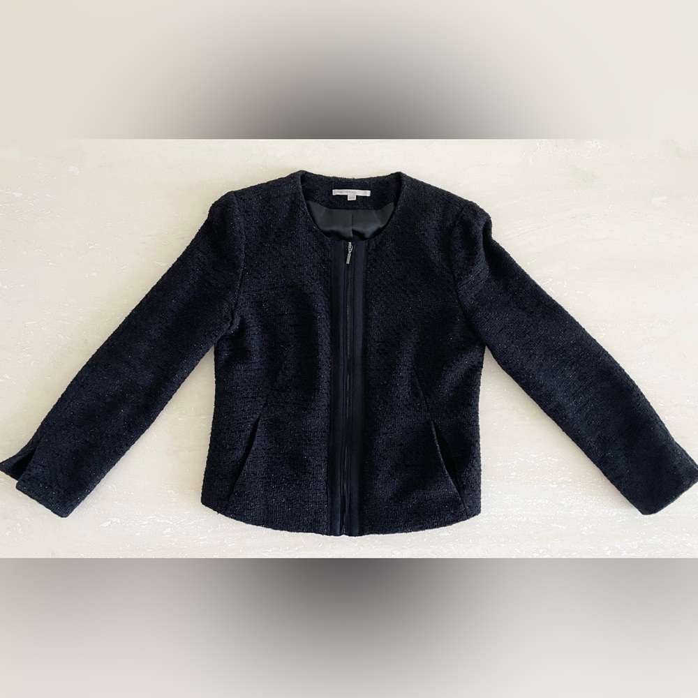 Women’s Gap Box Cropped Lined Zip Up Jacket Coat Blazer Sparkly Black Pockets XS
